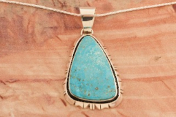 2 7/8" Long Genuine Kingman Turquoise Sterling Silver Navajo Pendant